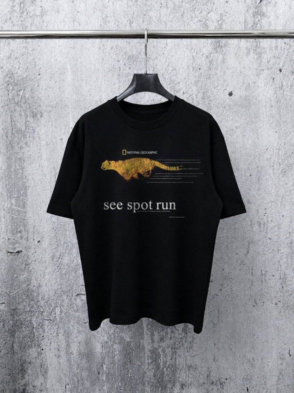 Y2K 'See Spot Run' Cheetah Nat Geo Rare Washed Black T-Shirt